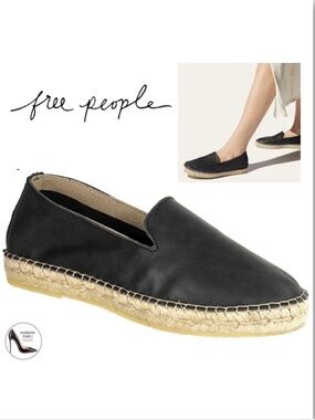 Free People Laurel Canyon Black Leather Espadrille Designer Flat Loafers 40
